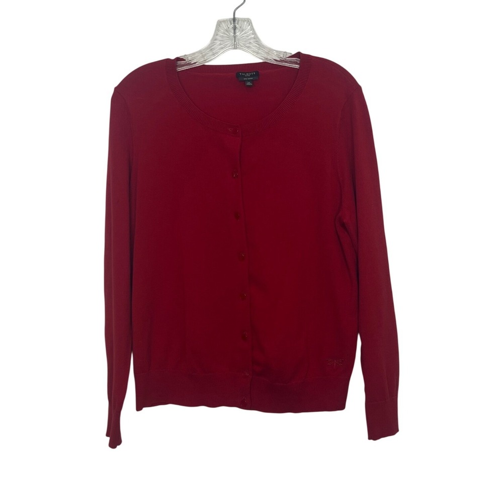 Talbots Petites Red Pima Cotton Blend Button Front Cardigan Sweater Large P